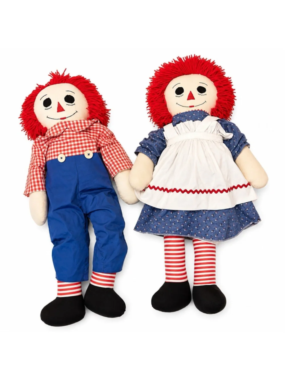 VTG 36” Handmade Raggedy Ann & Andy Doll Set Large Cloth Dolls Country Farmhouse